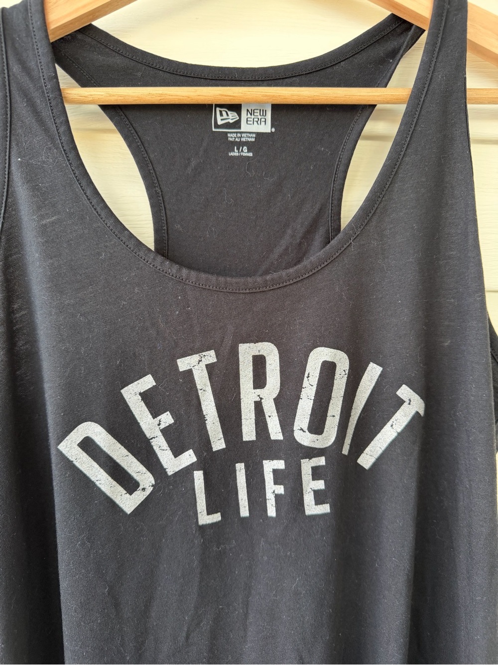 New Era Black Tank Top with White Detroit Life Graphic